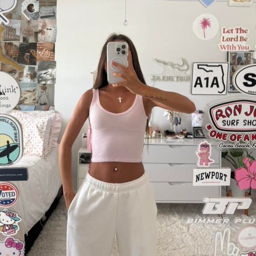 ribbed light pink cropped tank top